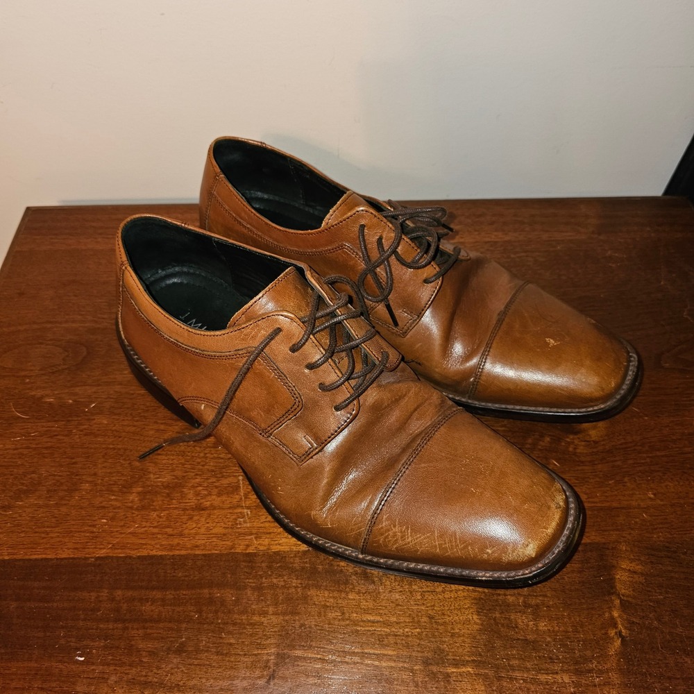 J Murphy Johnston & Murphy Mens 11W Brown Leather Cap Toe Oxford Shoes 59-11566